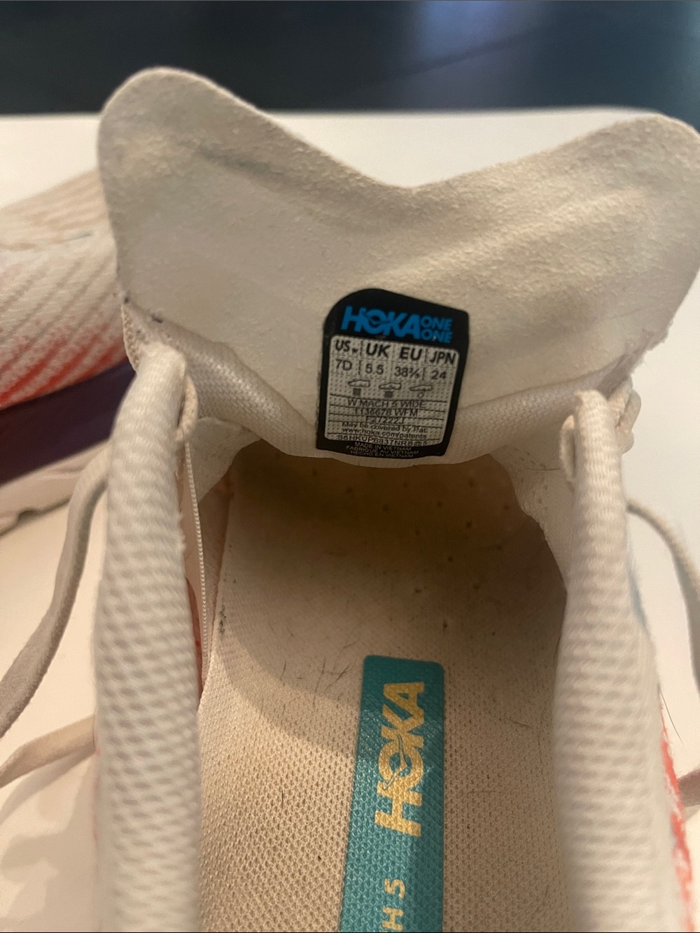 Hoka Mach 5 Running Sneakers with Teal & Orange Accents. 7d wide - Picture 12 of 12